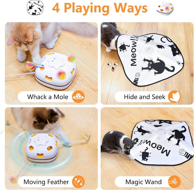 ORSDA Cat Exercise Toy, Interactive Cat Toys for Indoor Cats, 4-in-1 Whack-A-Mole, Hide & Seek, Magic Wand, Chasing Feather, Automatic Kitten Toys with 5Pcs DIY Replacement - Image 2