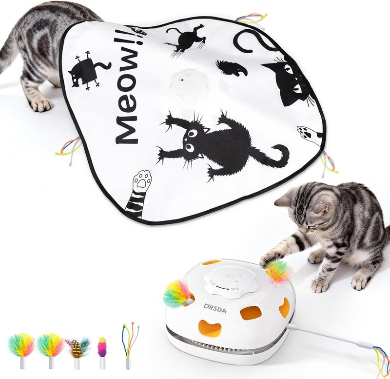 ORSDA Cat Exercise Toy, Interactive Cat Toys for Indoor Cats, 4-in-1 Whack-A-Mole, Hide & Seek, Magic Wand, Chasing Feather, Automatic Kitten Toys with 5Pcs DIY Replacement - Image 1