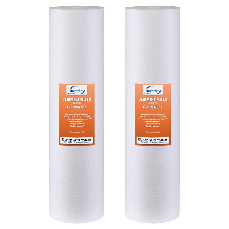iSpring FP220BX2 High Capacity x 45 Water Replacement Cartridges Sediment Filter 20 Micron 2 Count Pack of 1 White