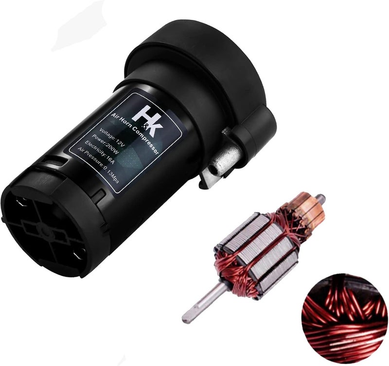 H & K Replacement Air Compressor, 12V 150db Air Pump for Horn, Super Loud Car Horn Compressor Kit Zinc Single Trumpet for Any Vehicle Trucks Lorrys Cars Vans Trains Boats -Black - Image 1