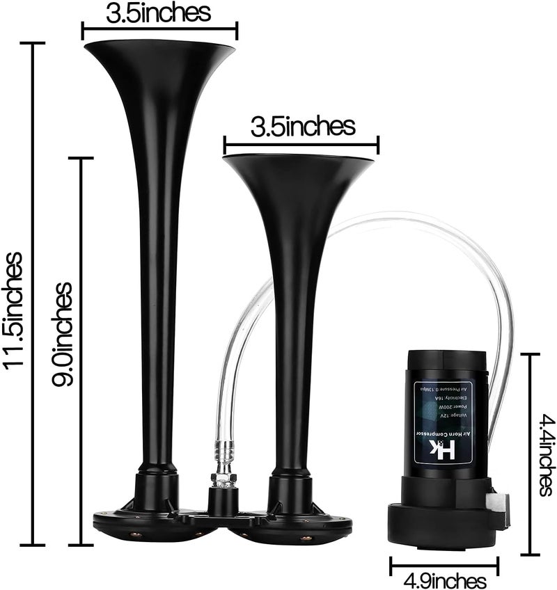 H & K Replacement Air Compressor, 12V 150db Air Pump for Horn, Super Loud Car Horn Compressor Kit Zinc Single Trumpet for Any Vehicle Trucks Lorrys Cars Vans Trains Boats -Black - Image 5