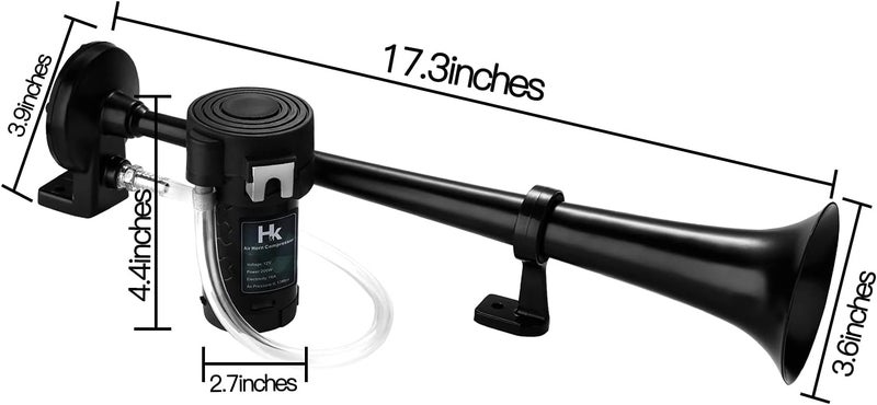 H & K Replacement Air Compressor, 12V 150db Air Pump for Horn, Super Loud Car Horn Compressor Kit Zinc Single Trumpet for Any Vehicle Trucks Lorrys Cars Vans Trains Boats -Black - Image 3