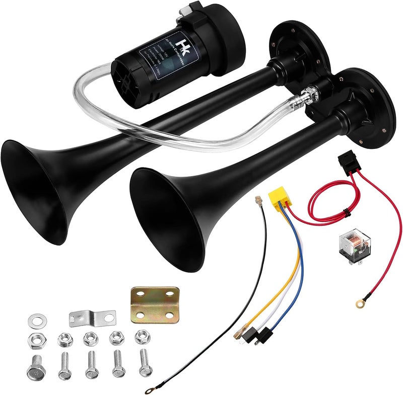H & K Replacement Air Compressor, 12V 150db Air Pump for Horn, Super Loud Car Horn Compressor Kit Zinc Single Trumpet for Any Vehicle Trucks Lorrys Cars Vans Trains Boats -Black - Image 4