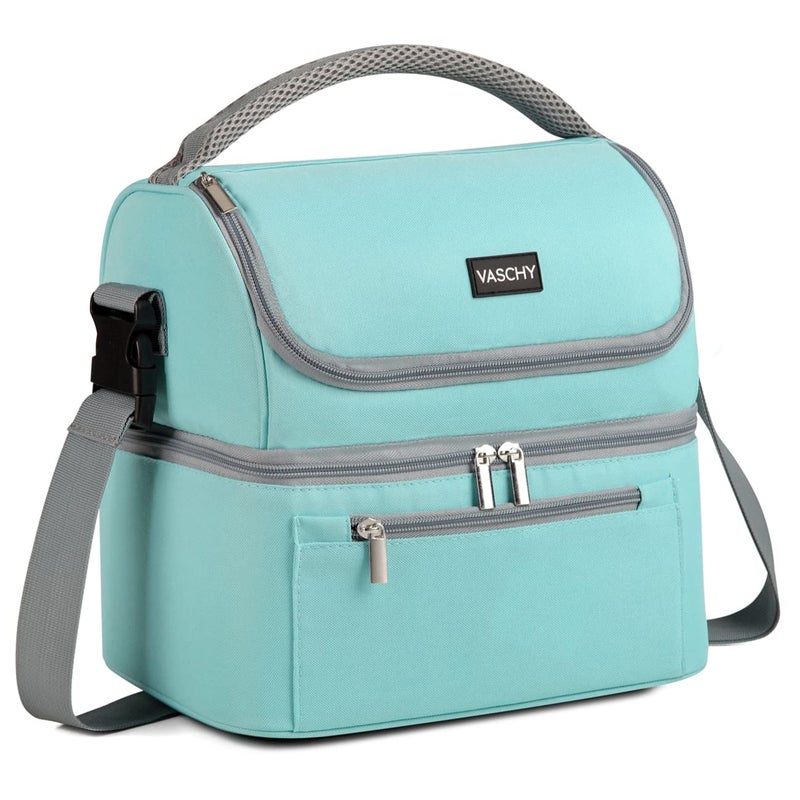 VASCHY Lunch Bag for Women Insulated Lunch Box Leakproof Cooler Bag in Dual Compartment Lunch Tote for Men Women 14 Cans Turquoise