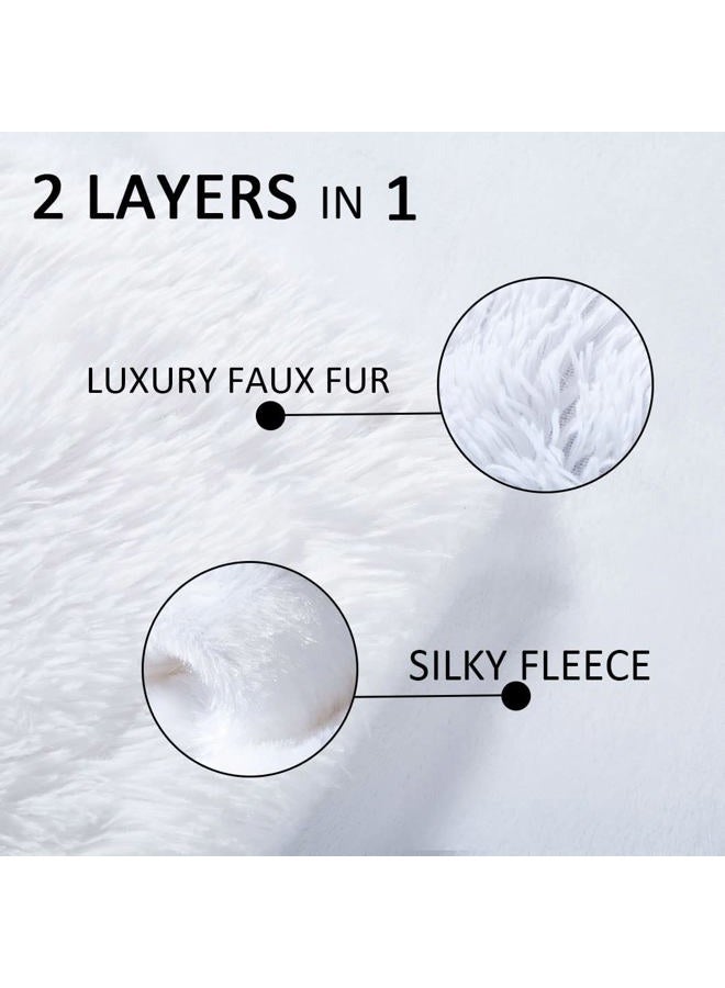 YUSOKI White Faux Fur Throw Bed Blanket,2 Layers,50" x 60", Soft Fuzzy Fluffy Plush Couch Blanket Furry Comfy Warm Decorative Blanket for Sofa Winter Chair Bedroom Christmas Decor Photoshoot Props - Image 2