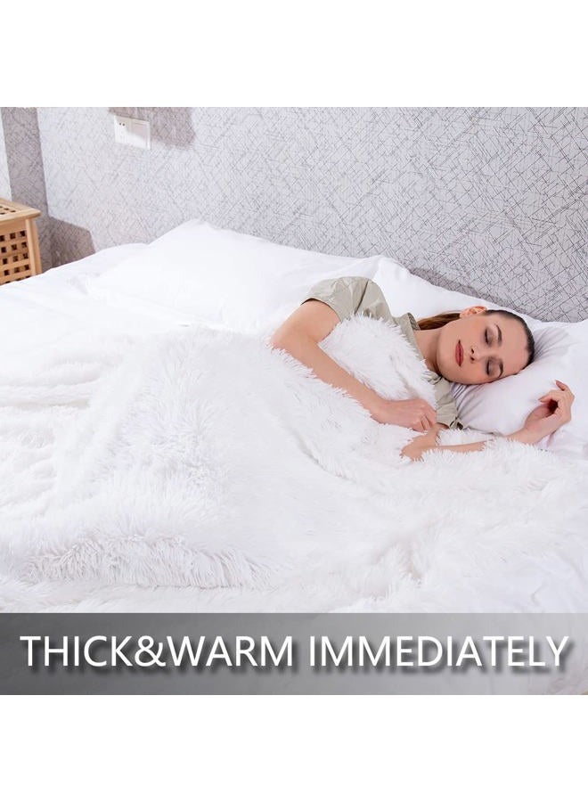 YUSOKI White Faux Fur Throw Bed Blanket,2 Layers,50" x 60", Soft Fuzzy Fluffy Plush Couch Blanket Furry Comfy Warm Decorative Blanket for Sofa Winter Chair Bedroom Christmas Decor Photoshoot Props - Image 4
