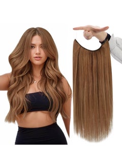 Fshine Fshine Remy Human Hair Wire Hair Extensions Copper Wire Extensions Pumpkin Spice Long Straight Hairpieces 20 Inch Transparent Fish Line Clip in Extension Human Hair for Women 80G 