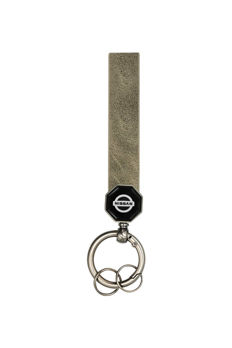 NISSAN Leather Keychain for nissan Cars – Premium Soft Strap with Metal Ring, 360° Rotating Hook, Double Screw Fixing, Portable Key Holder for Car and Home Use - - Image 1