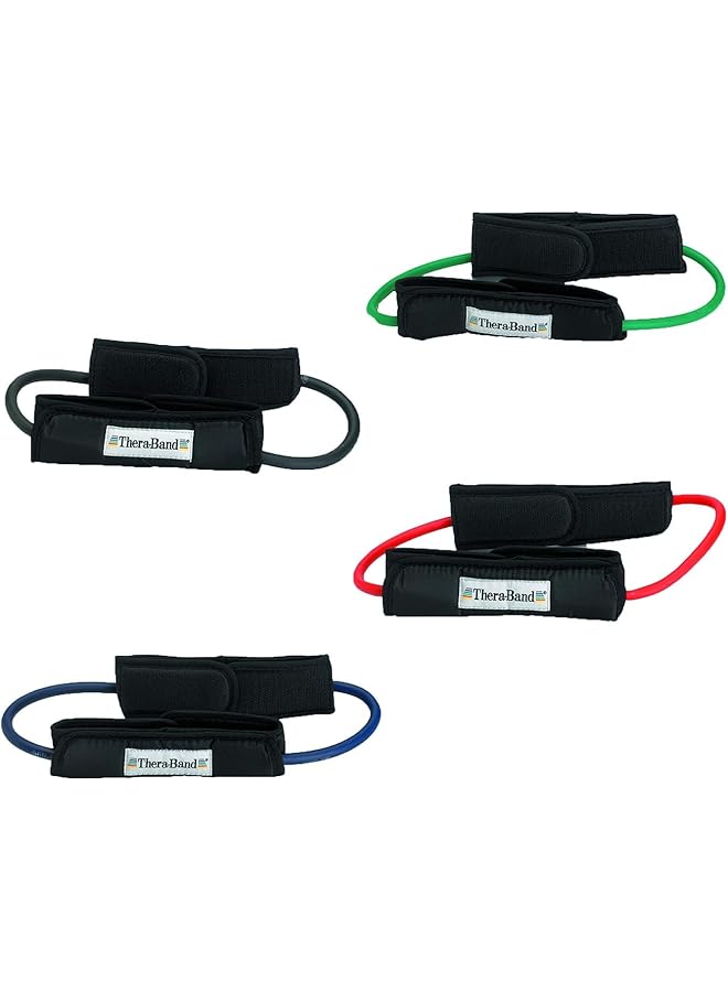 TheraBand Professional Latex Resistance Tubing with Handles For Physical Therapy Lower Pilates and Home Workout Includes Padded Cuffs 12 Inch - Image 3