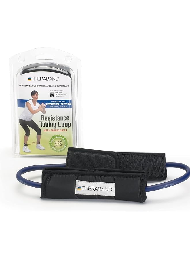 TheraBand Professional Latex Resistance Tubing with Handles For Physical Therapy Lower Pilates and Home Workout Includes Padded Cuffs 12 Inch - Image 4