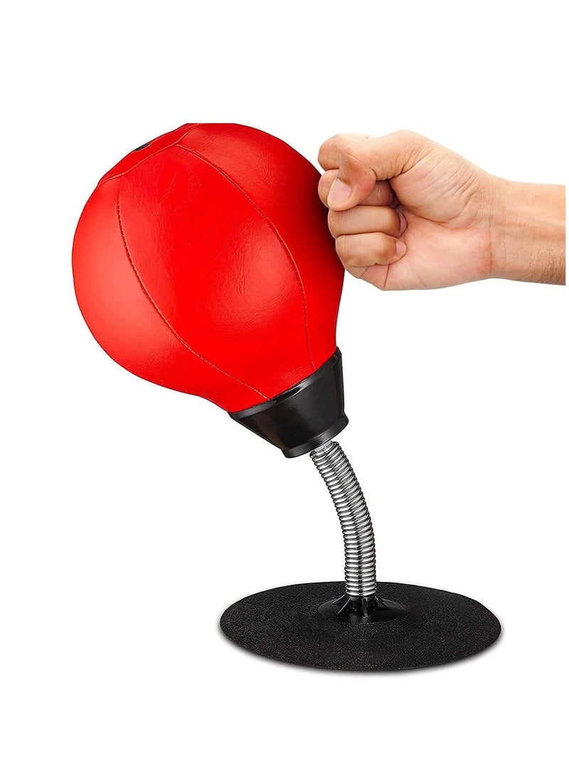 Generic Desktop Punching Bag Mini Punching Bag with Stand Heavy Duty Stress Relief Ball Stress Buster Desktop Punch Bag with Suction Cup PU Leather Punching Bag for Kids and Adults - Image 1