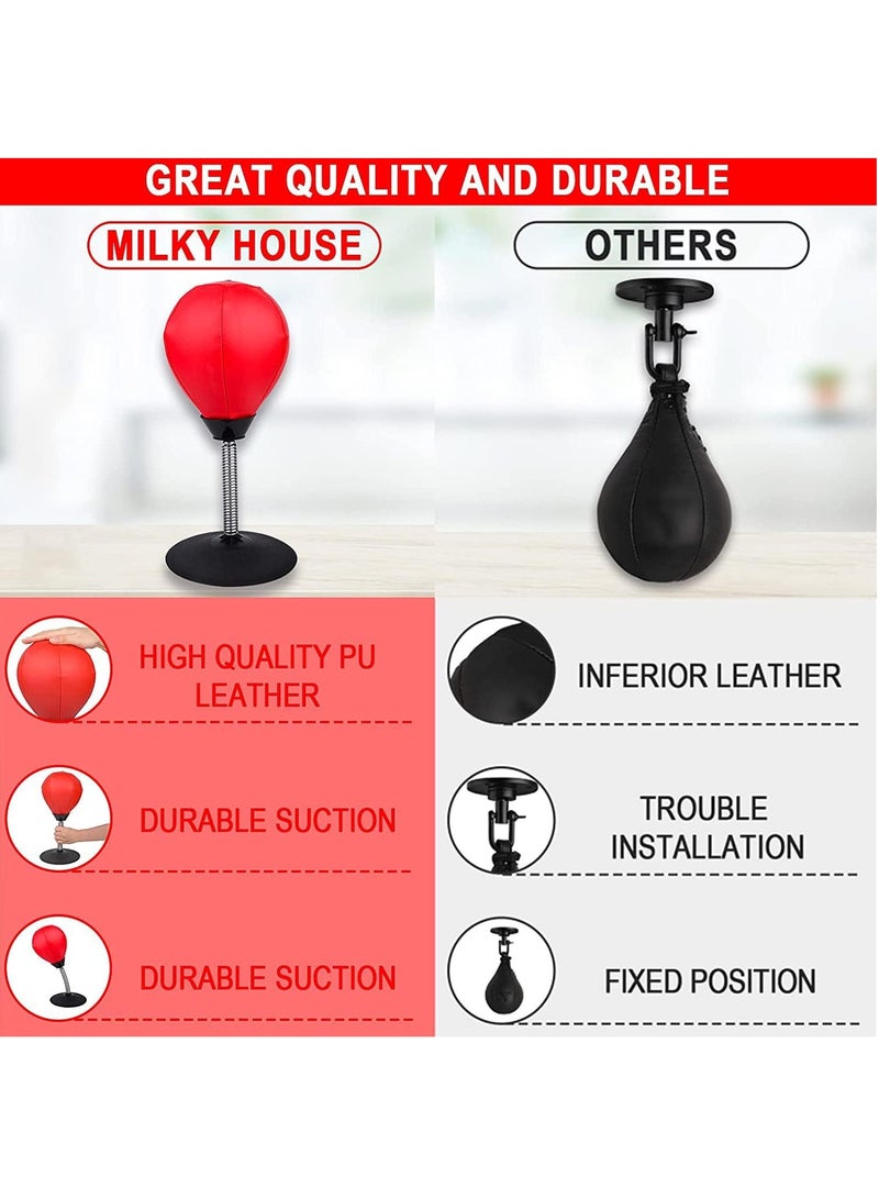 Generic Desktop Punching Bag Mini Punching Bag with Stand Heavy Duty Stress Relief Ball Stress Buster Desktop Punch Bag with Suction Cup PU Leather Punching Bag for Kids and Adults - Image 2