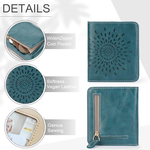 APHISON Womens Wallet, Slim Small Wallet for Women RFID Wallet Women Sunflower Leather ID Credit Card Holder whit Zipper Coin Pocket Bifold Compact Wallet - Image 4