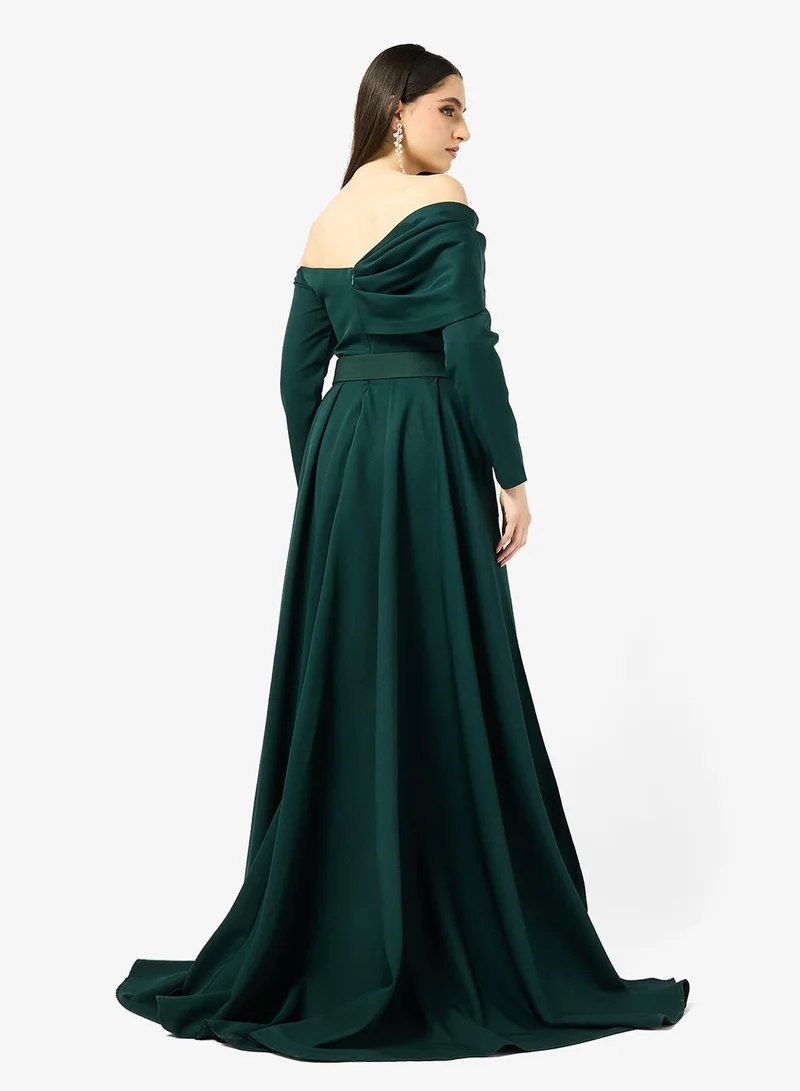 Iyra  Off-Shoulder Belted Side Slit Dress for Women | Best Price UAE