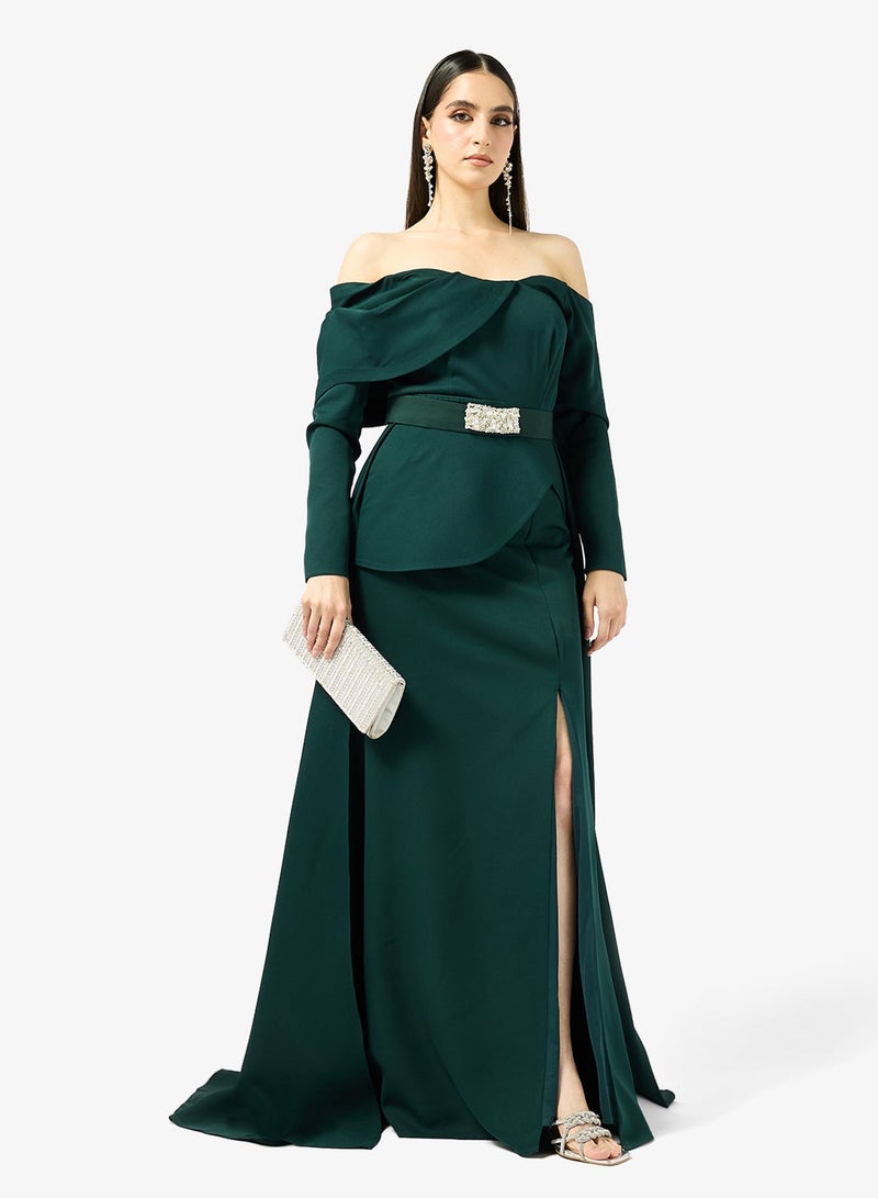 Iyra Off-Shoulder Belted Side Slit Dress - Image 5