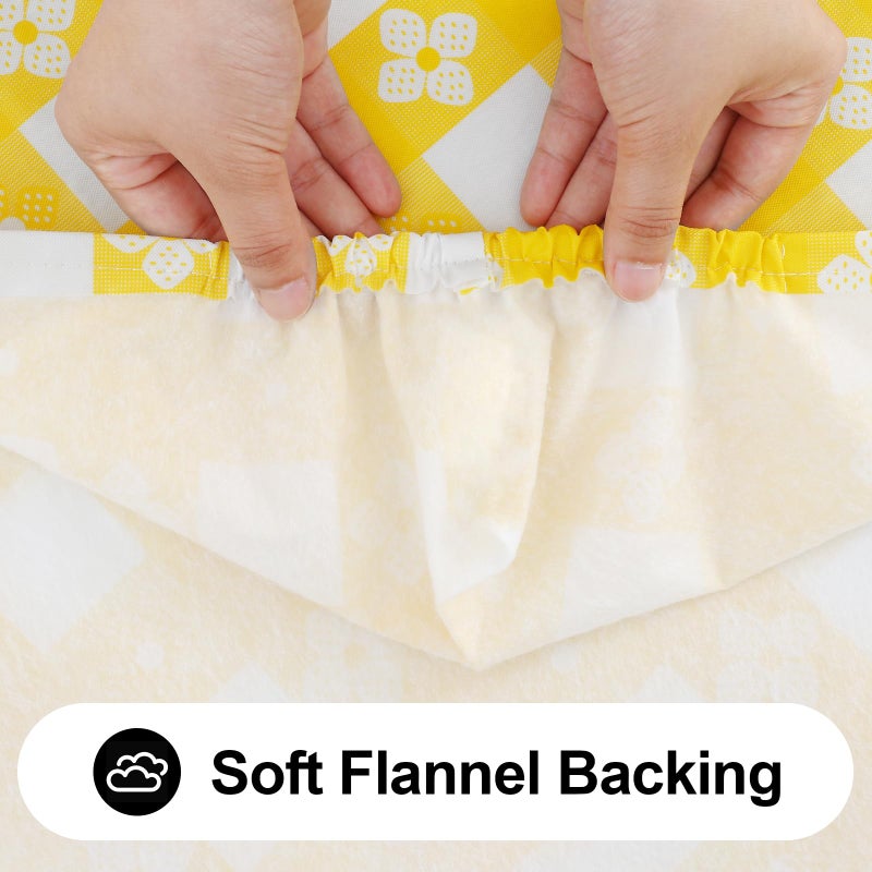 Spotjoy Rectangle Vinyl Table Cloth  Waterproof Elastic Fitted Tablecloth with Flannel Backing  Plastic Table Cover for Picnic  Camping  Outdoor (White & Yellow  30""x72"") - Image 5