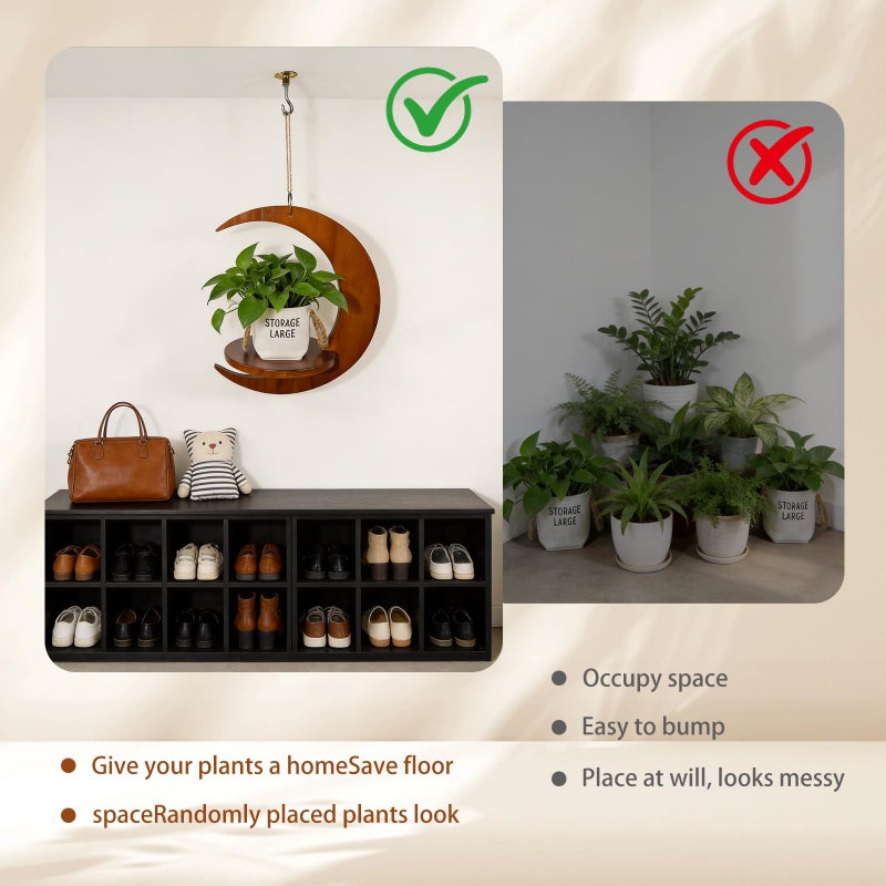 Tnstbiee Moon-Shaped Wooden Hanging Plant Stand - Bohemian Window Plant Shelf, Space-Saving Indoor Flower for 3-5.5 Inch Pots, Multi-Purpose Succulent Shelf & Unusual Gifts for Gardener Woman & Mother - Image 4
