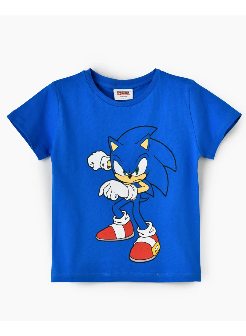 SONIC Sonic The Hedgehog Cotton Blue Half Sleeve Round Neck Printed T-shirt For Boys
