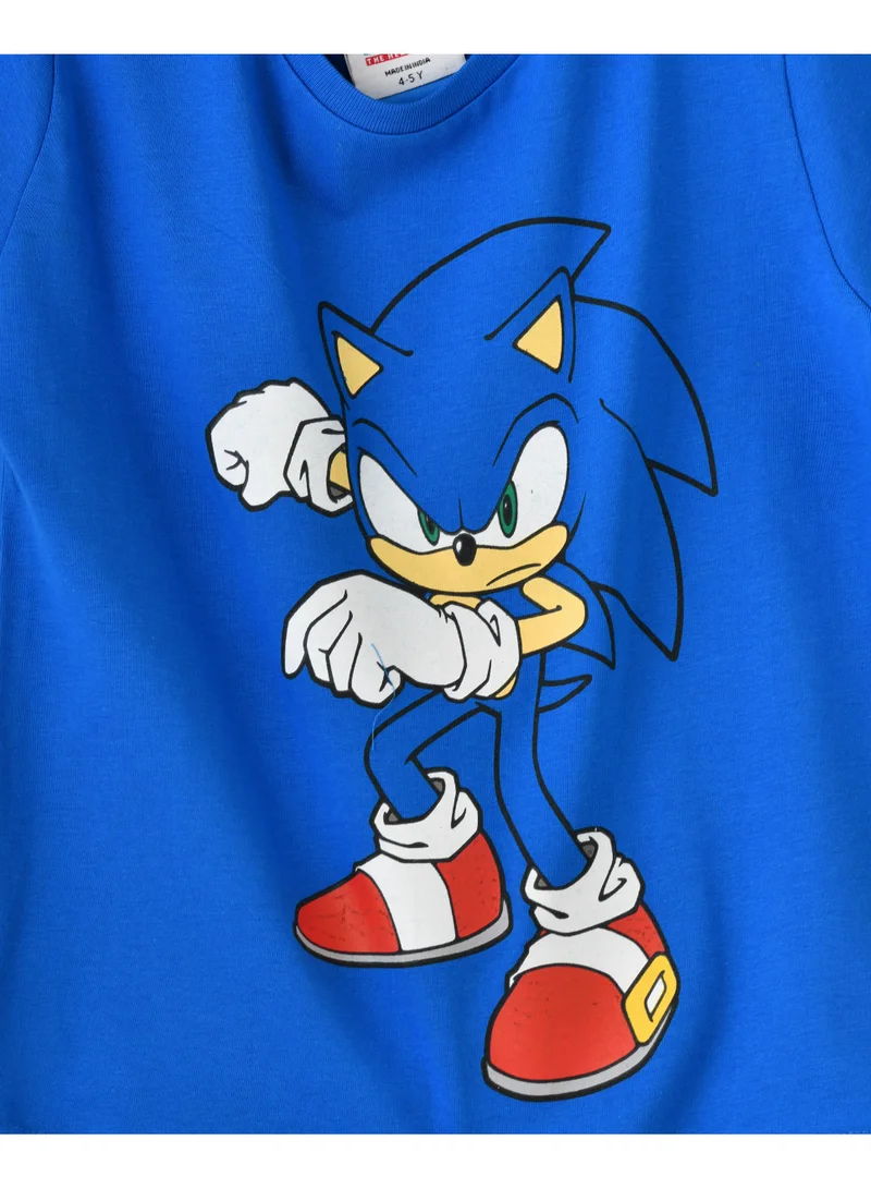 SONIC Sonic The Hedgehog Cotton Blue Half Sleeve Round Neck Printed T-shirt For Boys