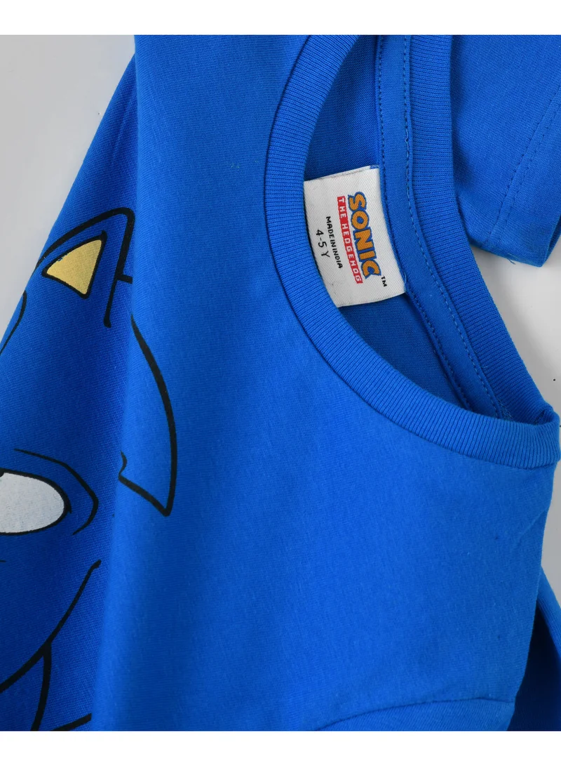 SONIC Sonic The Hedgehog Cotton Blue Half Sleeve Round Neck Printed T-shirt For Boys