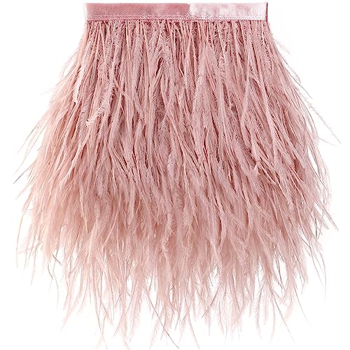 Soarer Pink Feathers Fringe Trim - 2Yards 5-7inch Ostrich Feathers Ribbons for DIY Sewing Clothing,Jewelry,Wedding,Home Party(Lotus Pink) - Image 1