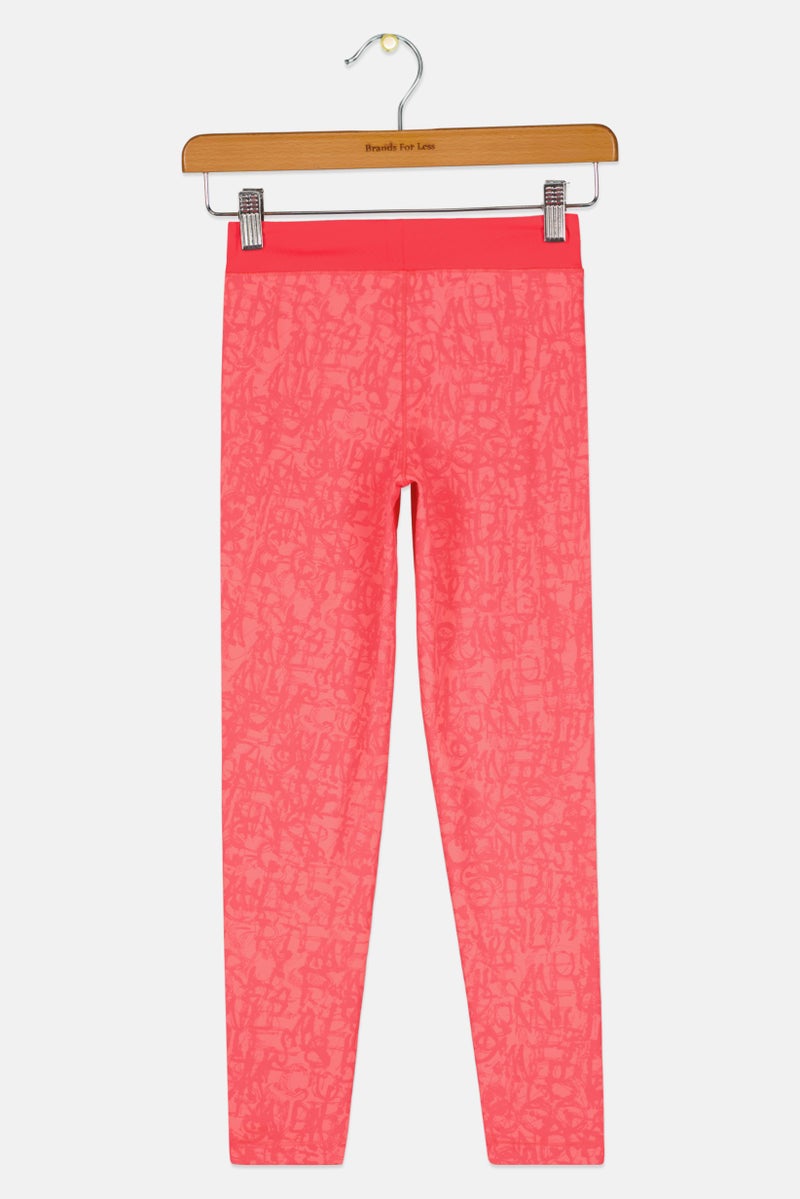 asics Kids Girl Printed Pull On Running Leggings, Pink Combo - Image 2