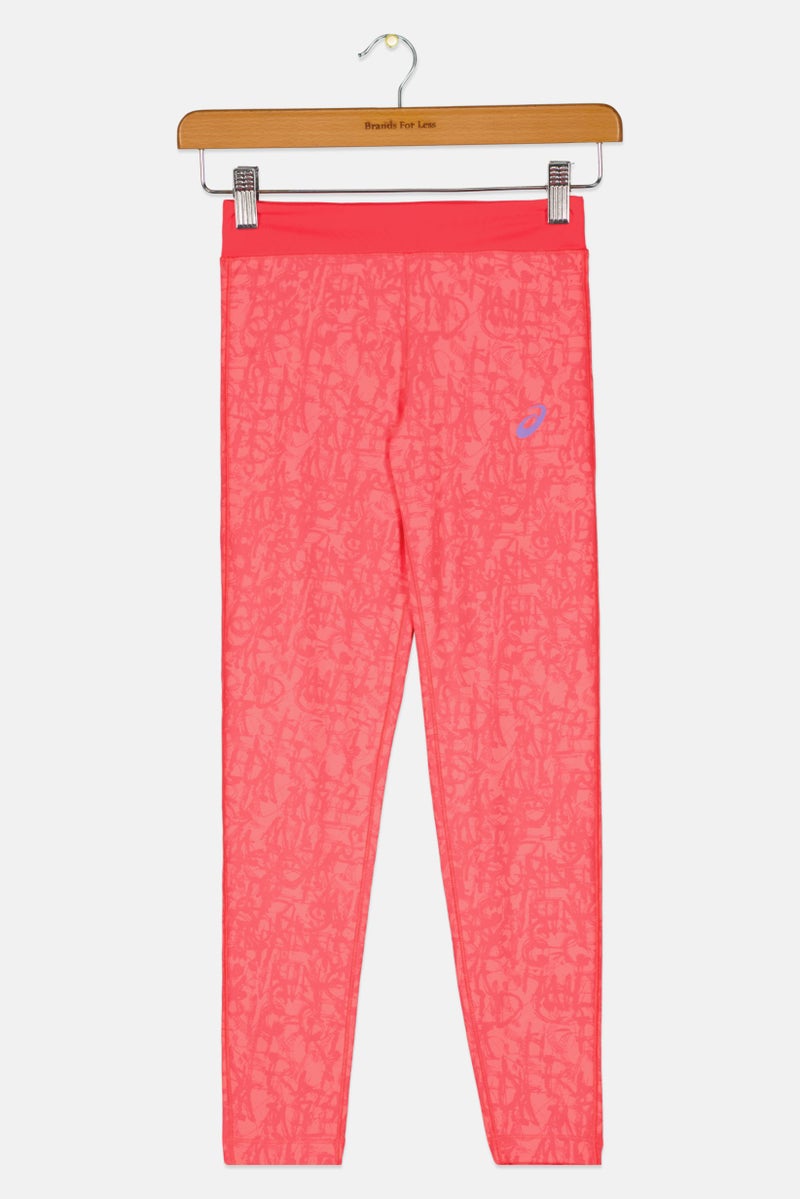 asics Kids Girl Printed Pull On Running Leggings, Pink Combo - Image 1
