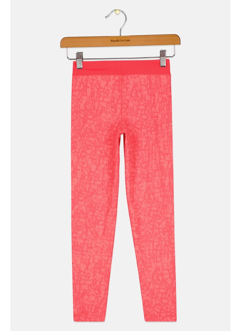 asics Kids Girl Printed Pull On Running Leggings, Pink Combo - Image 3