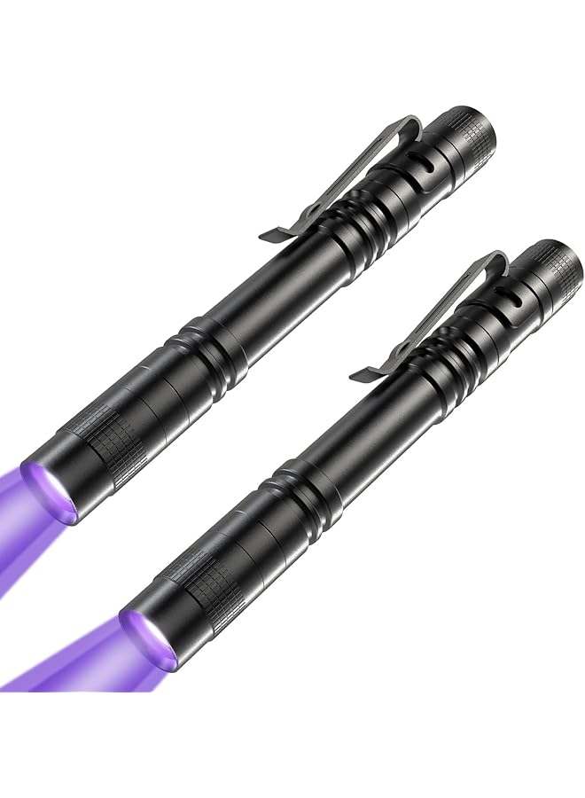 X spring UV Black Light Flashlight 2 Pack 395nm Mini Pen Light with Clip Waterproof Ultraviolet Flashlight for Leak Pet Urine Scorpion Hotel Inspection Dry Stain and Bed Bug and Etc - Image 1
