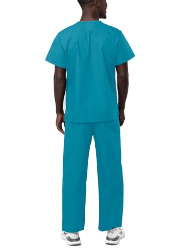 Adar Uniforms, Universal Unisex Scrubs - Unisex Drawstring Scrub Set - 701 - Teal Blue - S - Image 2