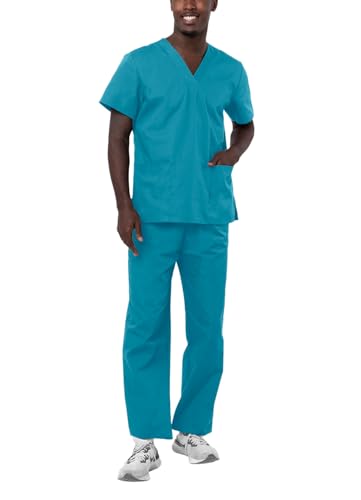 Adar Uniforms, Universal Unisex Scrubs - Unisex Drawstring Scrub Set - 701 - Teal Blue - S - Image 1