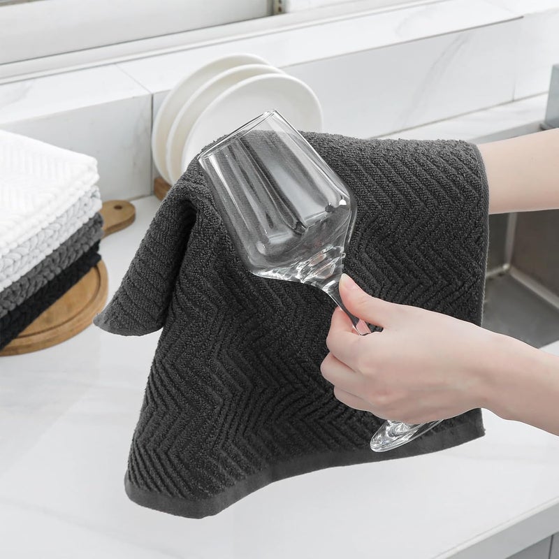 QAJ 100% Cotton Kitchen Towels and Dishcloths Set, Pack of 8 Super Absorbent 16" x 25" Kitchen Towels and 13" x 13" Dish Cloths (400 GSM) - Image 5