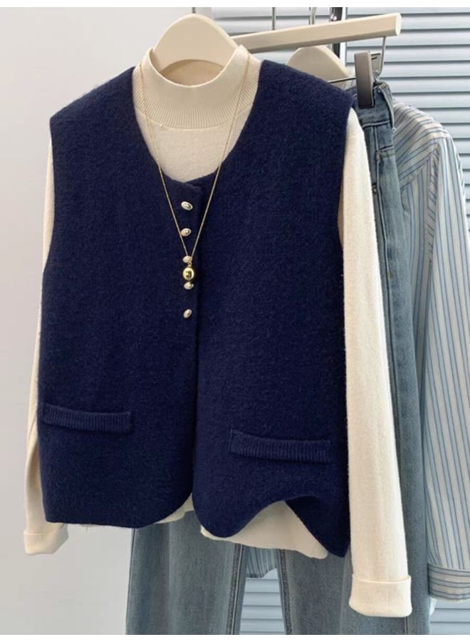 Chanel-style Knitted Cardigan Vest Women's Elegant Vest Sweater Sleeveless Outerwear For Layering