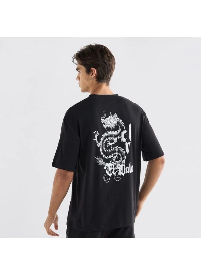 FAV Dragon Print T-shirt with Crew Neck and Short Sleeves