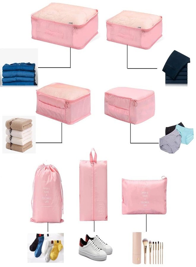 NOBLEUX Premium 7 Pcs Travel Organizer Set - Durable Nylon Packing Cubes with Shoe & Cosmetic Bags | Stylish Luggage Storage System for Smart Travel (Pink) - Image 2