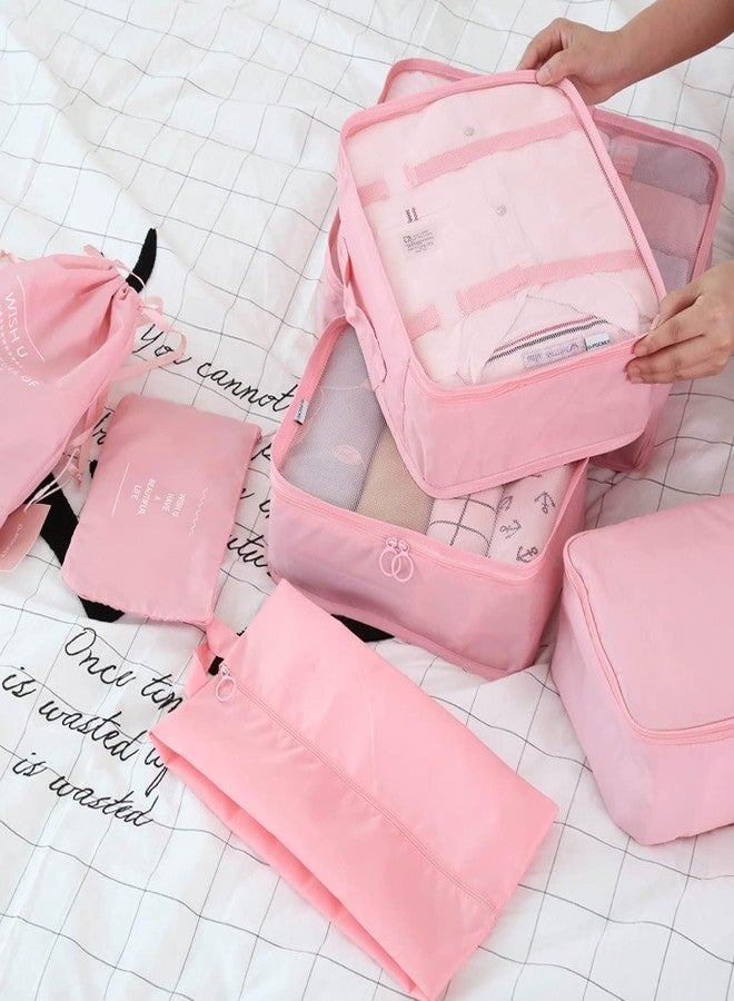 NOBLEUX Premium 7 Pcs Travel Organizer Set - Durable Nylon Packing Cubes with Shoe & Cosmetic Bags | Stylish Luggage Storage System for Smart Travel (Pink) - Image 4