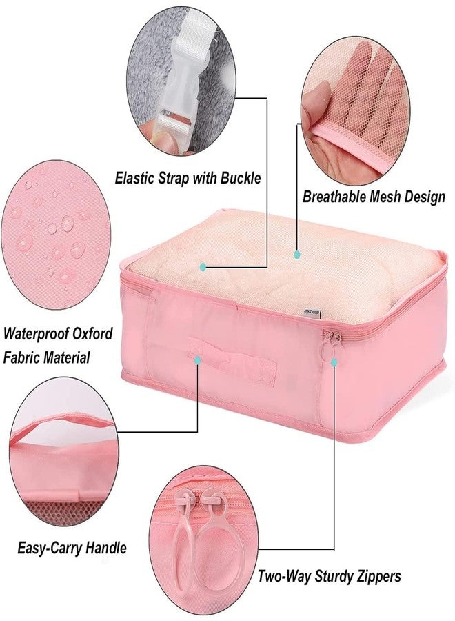 NOBLEUX Premium 7 Pcs Travel Organizer Set - Durable Nylon Packing Cubes with Shoe & Cosmetic Bags | Stylish Luggage Storage System for Smart Travel (Pink) - Image 5