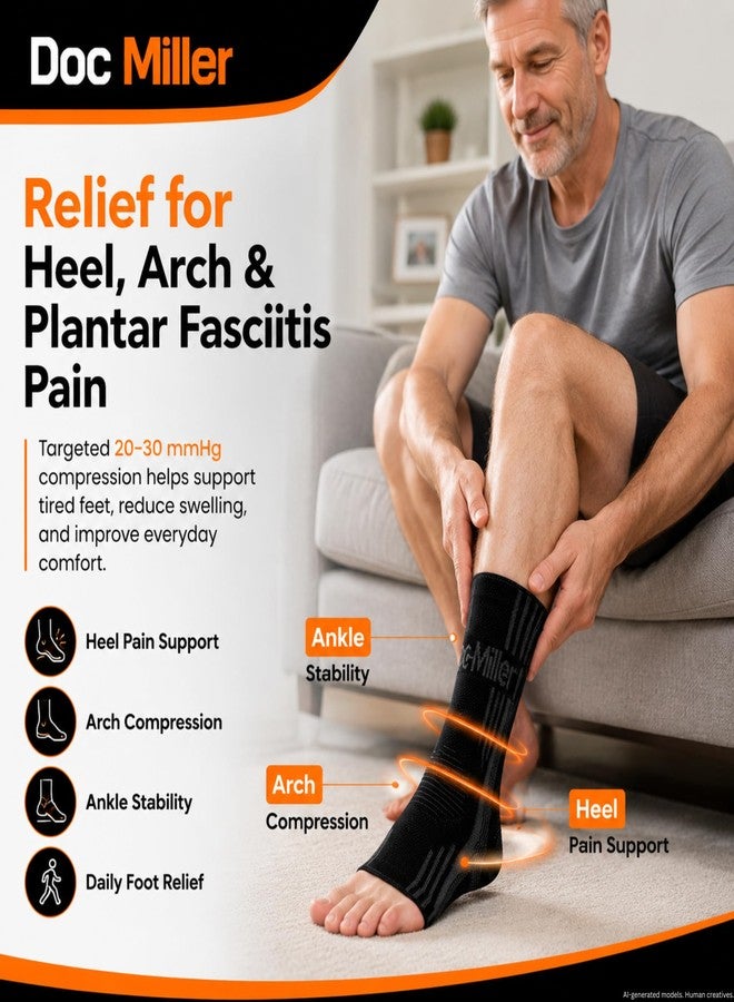 Doc Miller Plantar Fasciitis Compression Socks - 20-30 mmHg Toeless Compression Sleeve for Ankle, Heel & Arch Support, Improve Circulation, Relieve Foot & Ankle Pain and Swelling, Men & Women, 1 Pair - Image 3