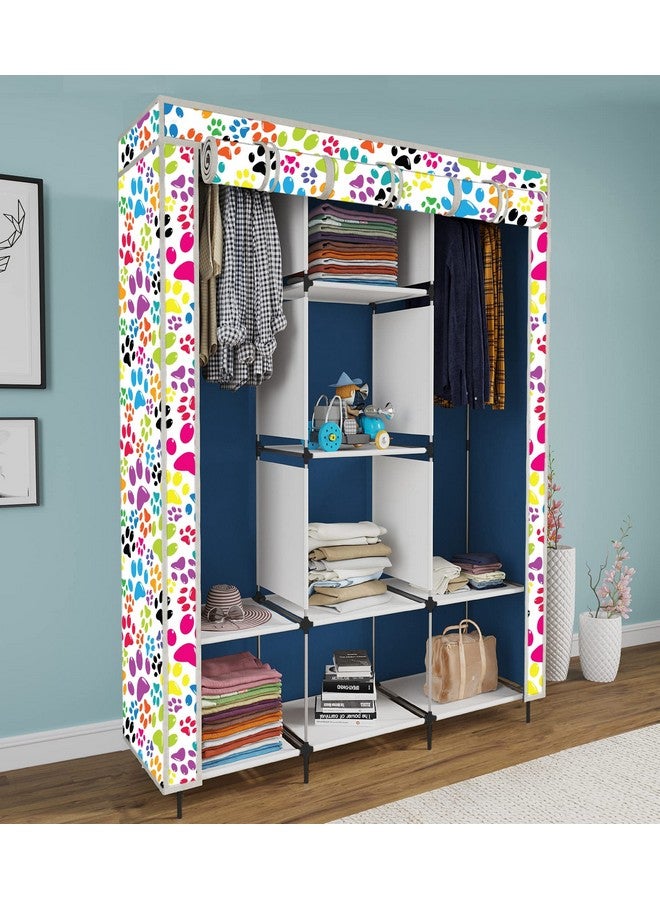Whitecloud TRANSFORMING HOMES® Printed Collapsible Wardrobe Almira for Clothes, 2 Hanging Space, 8 Shelves, 1 Side Pocket Non-Woven Fabric 100 GSM (3000-1 Dog Blue) - Image 1