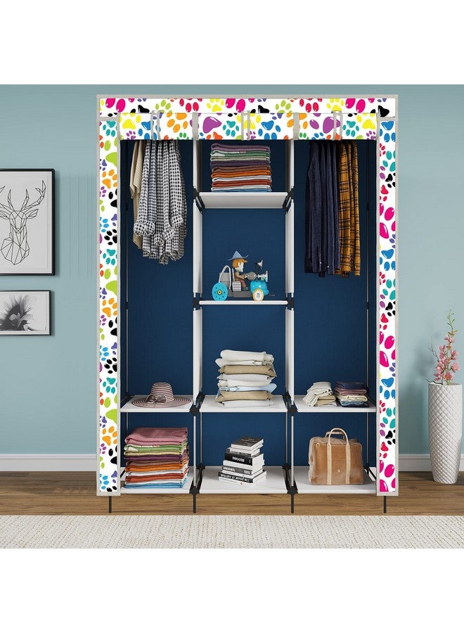 Whitecloud TRANSFORMING HOMES® Printed Collapsible Wardrobe Almira for Clothes, 2 Hanging Space, 8 Shelves, 1 Side Pocket Non-Woven Fabric 100 GSM (3000-1 Dog Blue) - Image 2