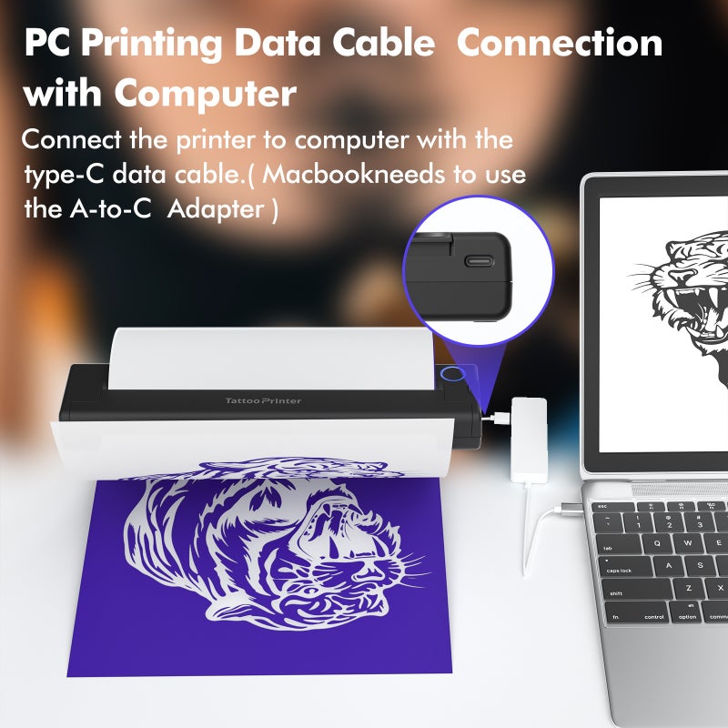 A46Tattoo Printer Tattoo Thermal Printer Thermal Ink Free Portable A4 Bluetooth Wireless Usb - Image 4