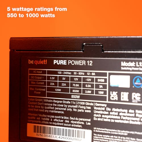 be quiet! Pure Power 12 1000W PSU | 80 Plus Gold | ATX 3.1 | PCIe 5.1 GPU Support Power Supply | Silent 120mm Fan | High Performance 12V-Rail | Black | BP005US | 10 Year Warranty - Image 5