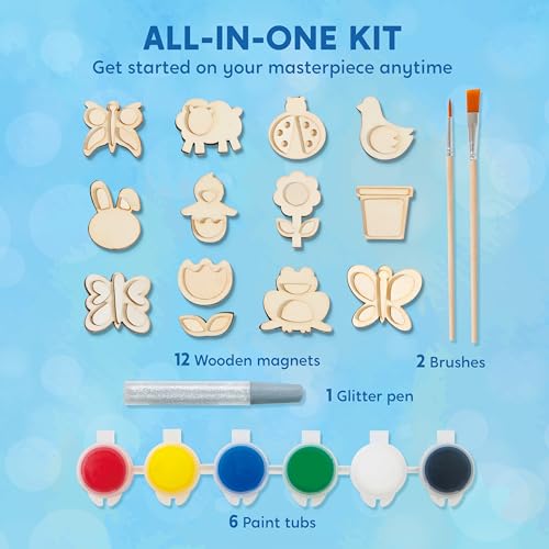 JOYIN 12 Wooden Magnet Creativity Arts & Crafts Painting Kit for Kids, Decorate Your Own Painting Gift for Halloween Crafts, Birthday Parties and Family Crafts, Party Favors for Boys Girls - Image 3