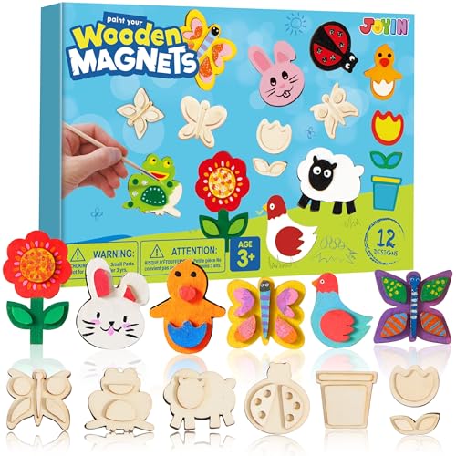 JOYIN 12 Wooden Magnet Creativity Arts & Crafts Painting Kit for Kids, Decorate Your Own Painting Gift for Halloween Crafts, Birthday Parties and Family Crafts, Party Favors for Boys Girls - Image 1