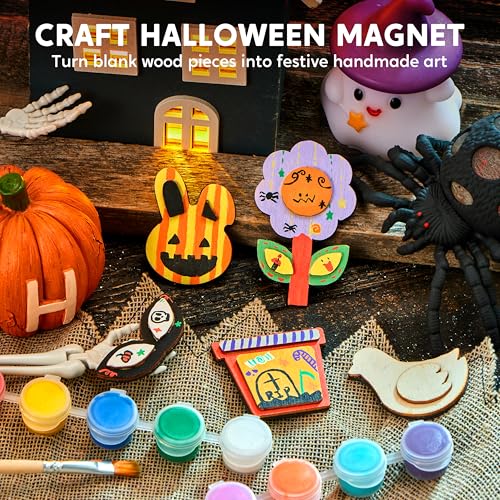 JOYIN 12 Wooden Magnet Creativity Arts & Crafts Painting Kit for Kids, Decorate Your Own Painting Gift for Halloween Crafts, Birthday Parties and Family Crafts, Party Favors for Boys Girls - Image 2