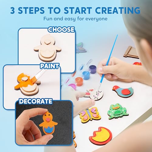 JOYIN 12 Wooden Magnet Creativity Arts & Crafts Painting Kit for Kids, Decorate Your Own Painting Gift for Halloween Crafts, Birthday Parties and Family Crafts, Party Favors for Boys Girls - Image 4