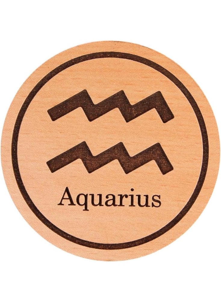 Wooden Coaster Laser-Engraved and Melamine-Coated with An Aquarius Logo, Diameter 9 cm