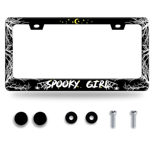 Omw2fyb Personalise Spooky Girl License Plate Frame Gothic License Plate Frames Car Universal Stainless Steel Accessories Cars Decor with 2 Holes and Screws Fits Standard Us Vehicles Size 12.2 X 6 Inches - Image 1