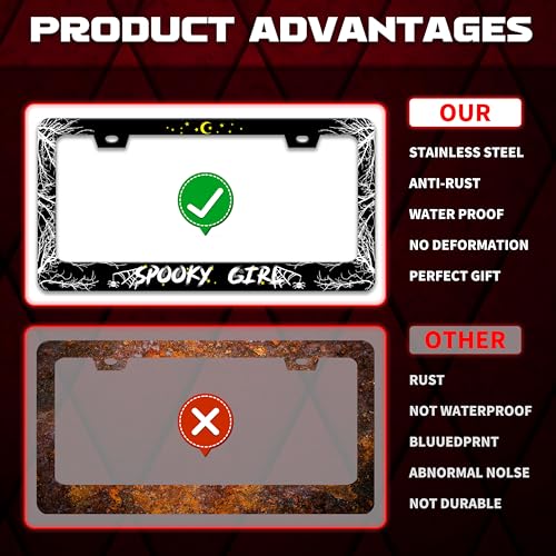 Omw2fyb Personalise Spooky Girl License Plate Frame Gothic License Plate Frames Car Universal Stainless Steel Accessories Cars Decor with 2 Holes and Screws Fits Standard Us Vehicles Size 12.2 X 6 Inches - Image 3