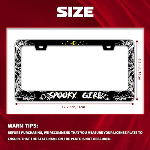 Omw2fyb Personalise Spooky Girl License Plate Frame Gothic License Plate Frames Car Universal Stainless Steel Accessories Cars Decor with 2 Holes and Screws Fits Standard Us Vehicles Size 12.2 X 6 Inches - Image 2